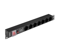 Блок розеток с сетевым фильтром ExeGate Surge Protect ServerPro PDU-19H702 с защитой от перегрузки и разъемом подключения C14 Al-7S-C14-SW-O-SPD1 19, 1U, Ал 299607