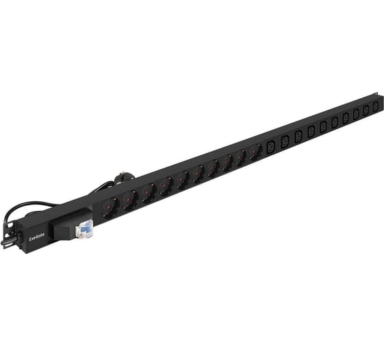 Вертикальный блок розеток с автоматом защиты ExeGate ServerPro PDU-V213 Al-10C1310S-EU2-1P 19, 1U, алюминий, 10 IEC 320 C13, 10 Schuko, кабель с евровилкой 300291