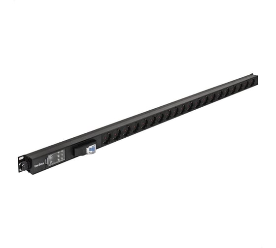 Вертикальный блок розеток с автоматом защиты ExeGate ServerPro PDU-V201 Al-20S-T-1P 19, 1U, алюминий, 20 Schuko, клеммная колодка, 16A, автомат защиты, черный 300288