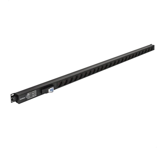 Вертикальный блок розеток с автоматом защиты ExeGate ServerPro PDU-V241 Al-24S-T-1P 19, 1U, алюминий, 24 Schuko, клеммная колодка, 16A, автомат защиты, черный 300292