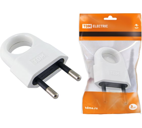 Вилка TDM ELECTRIC без заземления, с кольцом, белая, 10 А, 250 В, евровилка CEE 7/16 SQ1806-0189