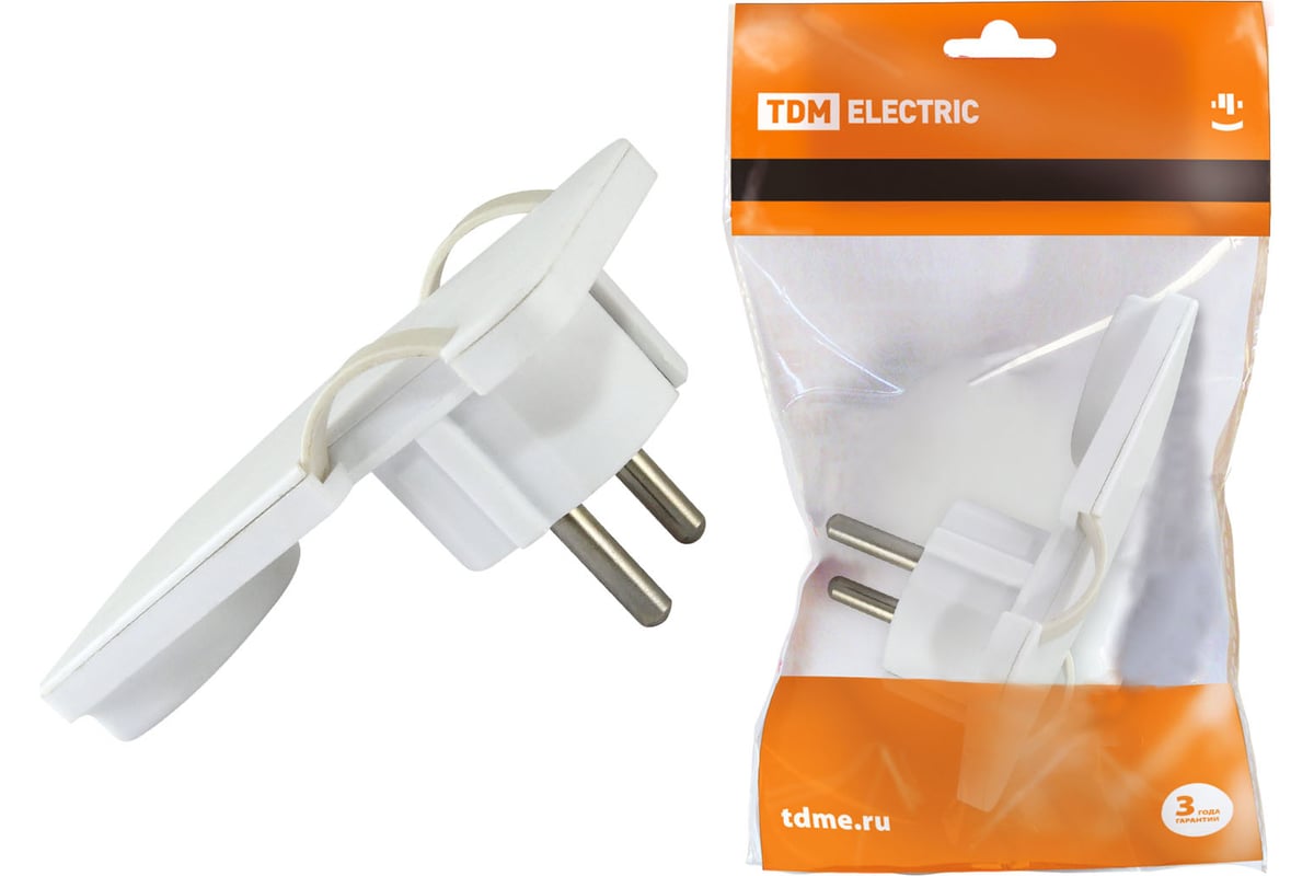 Угловая вилка TDM плоская, 8 мм, белая, 16А, 250В SQ1806-0193 ...
