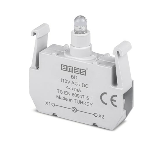 Блок-контакт Emas подсветки красный светодиод BD 11OV AC/DC, серии B BD 1