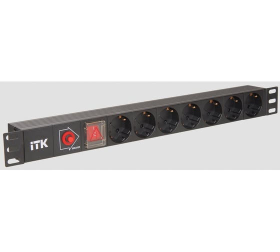 7 розеток IEK ITK PDU нем. стандарт с LED выкл, 1U, без шнура, вх. С14 PH12-7D3 1