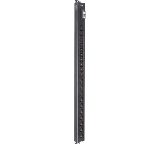 Вертикальный блок розеток ITK BASE PDU PV1101 24U 1 фаза 16А 10 розеток SCHUKO (немецкий стандарт) + 10 розеток C13 без кабеля с входным разъемом C20 BS-PV70-10D-10C13-11