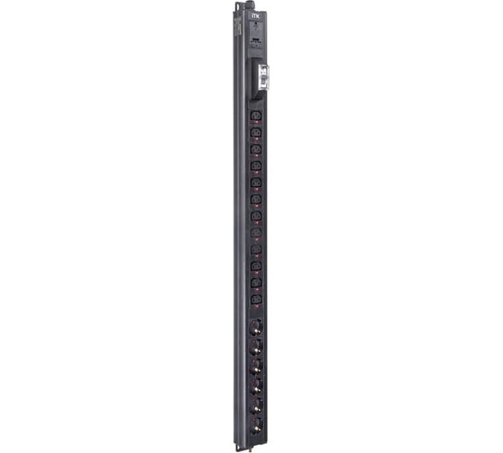 Вертикальный блок розеток ITK BASE PDU PV1111 23U 1 фаза 16А 6 розеток SCHUKO (немецкий стандарт) + 12 розеток C13 с клеммной колодкой и кабелем 3м вилка IEC60309 (промышленная) BS-PV-43-12C13-06D-11