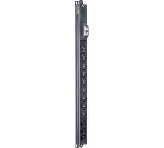 Вертикальный блок розеток ITK BASE PDU PV1111 18U 1 фаза 16А 9 розеток SCHUKO (немецкий стандарт) + 3 розетки C13 кабель 2,6м вилка SCHUKO (немецкий стандарт) BS-PV12-09D-03C13-11