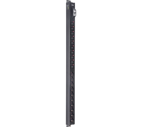 Вертикальный блок розеток ITK BASE PDU PV1101 24U 1 фаза 16А 10 розеток SCHUKO (немецкий стандарт) + 10 розеток C19 без кабеля с входным разъемом C20 BS-PV70-10D-10C19-11