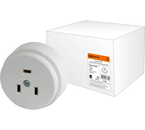 Розетка TDM РШ 32А 250В 2Р+РЕ ОУ белая SQ1812-0005 1