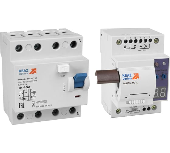 Моторпривод КЭАЗ OptiDin MD-L-УХЛ4 + ВДТ без защиты от сверхтоков OptiDin DM63-4440-AС-УХЛ4 (4P, 40, 300mA) 361846