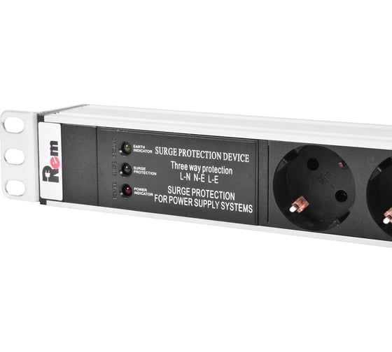 Вертикальный блок розеток REM Rem-16 с фильтром и индикатором, 10 Schuko, шнур 3м R-16-10S-10C13-FI-1420-3