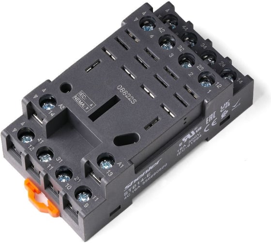 Цоколь Shenler НТК Приборэнерго, 4CO, 16A(300V), винтовой зажим, черный, на рейку DIN35, для RKL4CO, 56.34, RPM4, LY4 STB14-E