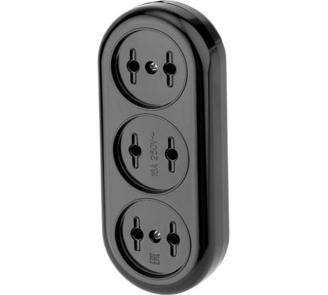 Карболитовая колодка REXANT на 3 гнезда без заземления 16 А черная 11-8979