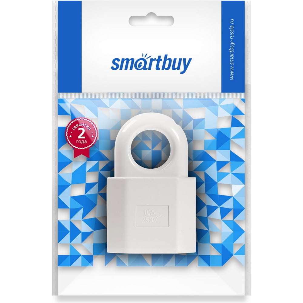 Штепсельное гнездо Smartbuy, под плоскую вилку с кольцом белое 6А 250В ...