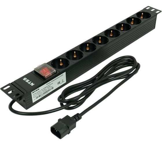 Блок розеток NTSS 19, 1U, алюминий, 1ф10A, 2.3кВт, (8) Schuko, выкл. с подсв.и крыш., 2м каб., вх. С14 NTSS-PDU-DA1017