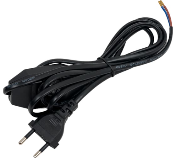 Шнур с плоской вилкой и светорегулятором TDM ELECTRIC ШУ05С2 200Вт, RL ШВВП 2x0,75мм2 2м. черный SQ1305-0052