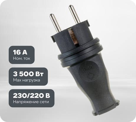 Силовая прямая вилка TP Electric каучук 16A, 240В, IP44 3101-301-0300