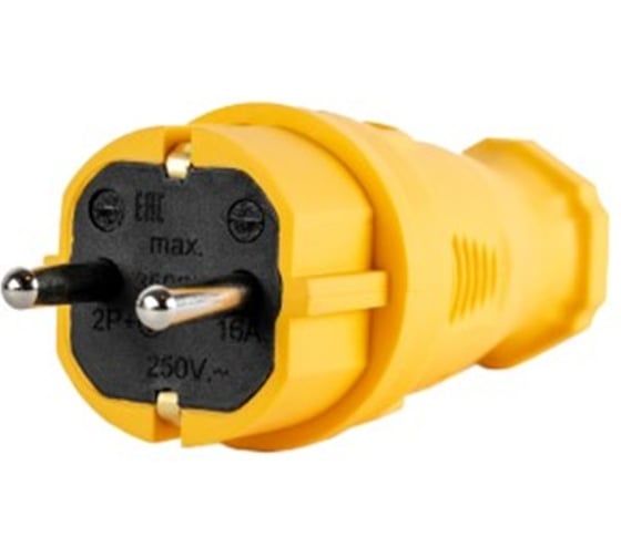 Вилка прямая DYNEL каучук 2P+PE 230V 16А IP44 желтая DY-01-01-010