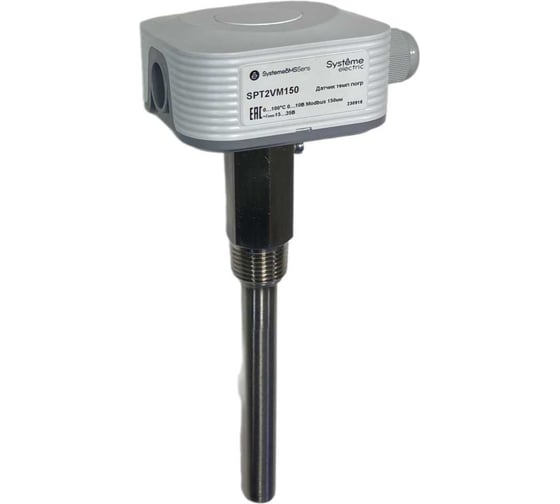 Датчик температуры погружной Systeme Electric 0…+100С 0…10В RS485/Modbus 150мм ⎓15…35В с гильзой 100мм SPT2VM150
