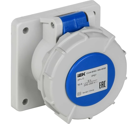 Розетка встраиваемая прямая IEK ССИ-6132 16А-6ч 220В 2P+PE IP67 PSR61-016-3-0-67