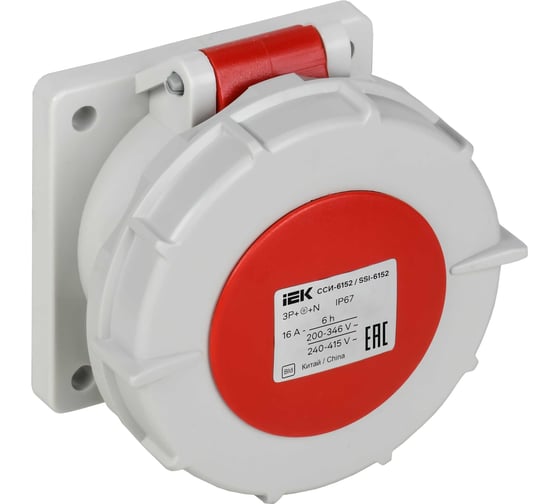 Розетка встраиваемая прямая IEK ССИ-6152 16А-6ч 380В 3P+PE+N IP67 PSR62-016-5-0-67