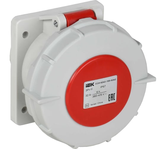 Розетка встраиваемая прямая IEK ССИ-6242 32А-6ч 380В 3P+PE IP67 PSR62-032-4-0-67