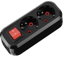 Розеточная колодка TDM ELECTRIC 2 гнезда 2П+3 с выключателем 16А 250В черная серии Народная SQ1806-0424