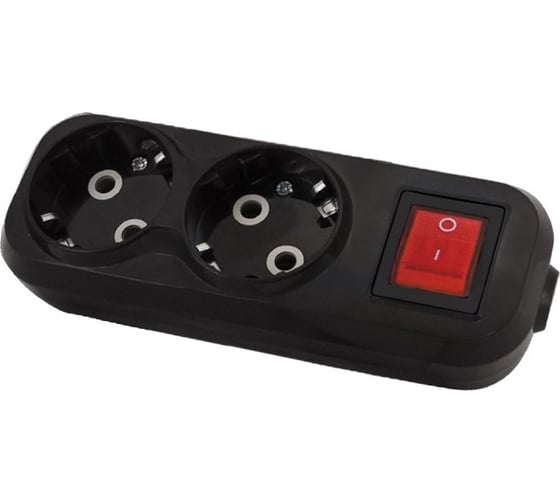 Розеточная колодка TDM ELECTRIC 2 гнезда 2П+3 с выключателем 16А 250В черная серии Народная SQ1806-0424