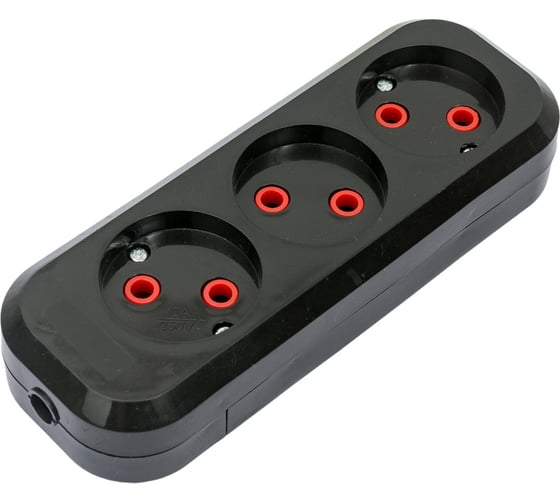 Розеточная колодка TDM ELECTRIC 3 гнезда 2П б/з 10А 250В черная серии Народная SQ1806-0425