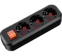 Розеточная колодка TDM 3 гнезда 2П+3 с выключателем 16А 250В черная серии Народная SQ1806-0427