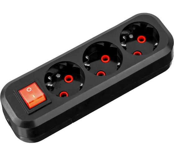 Розеточная колодка TDM 3 гнезда 2П+3 с выключателем 16А 250В черная серии Народная SQ1806-0427 1