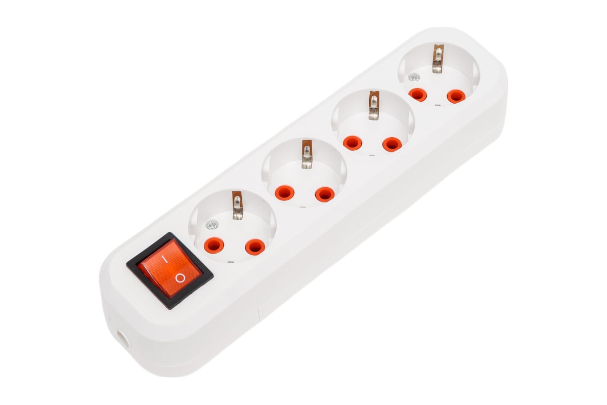 Розеточная колодка TDM 4 гнезда 2П+3 с выключателем 16А 250В белая ...