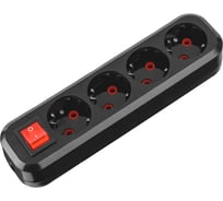 Розеточная колодка TDM ELECTRIC 4 гнезда 2П+3 с выключателем 16А 250В черная серии Народная SQ1806-0430