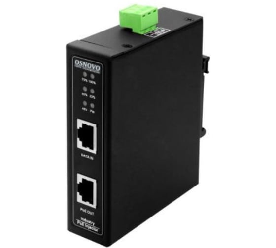 Промышленный PoE-инжектор OSNOVO Midspan-1/303X(Booster) 10G Ethernet на 30W с бустером напряжения. 15022