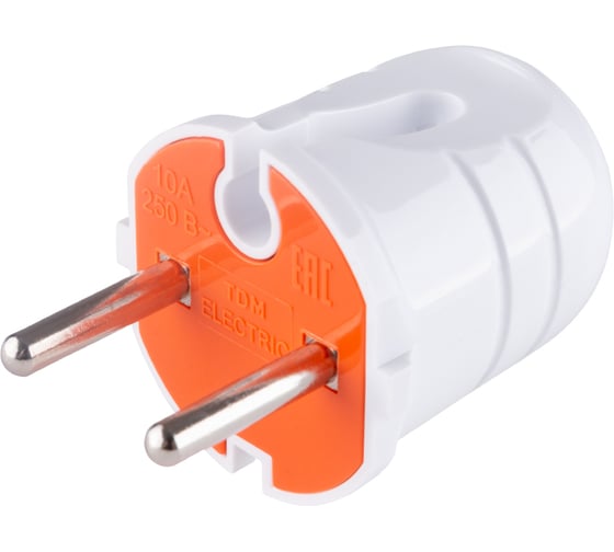 Вилка без заземления TDM ELECTRIC белая с красной вставкой, 10А, 250В SQ1806-0209