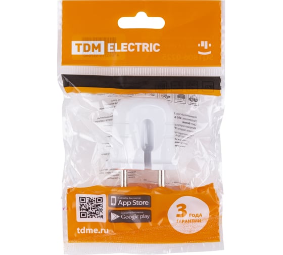 Вилка без заземления TDM ELECTRIC белая с красной вставкой, 10А, 250В SQ1806-0209