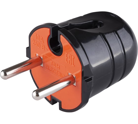 Вилка без заземления TDM ELECTRIC черная с красной вставкой, 10А, 250В SQ1806-0210