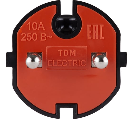 Вилка без заземления TDM ELECTRIC черная с красной вставкой, 10А, 250В SQ1806-0210