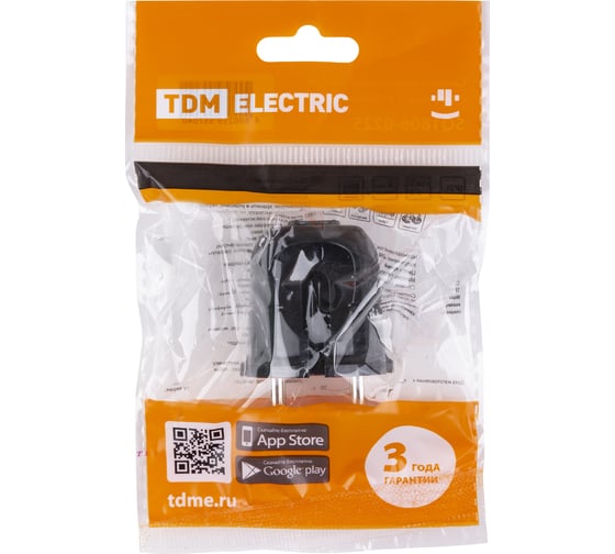 Вилка без заземления TDM ELECTRIC черная с красной вставкой, 10А, 250В SQ1806-0210