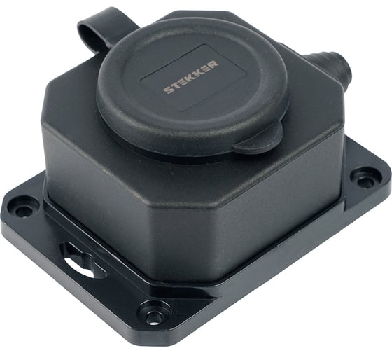 Розетка переносная STEKKER RST16-1-44 с заземлением, 1 гнездо, 250 В, 16 А, IP44, черная 50804