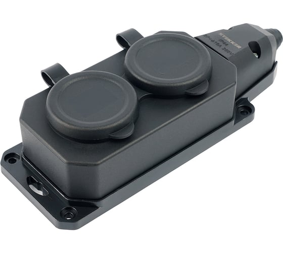 Розетка переносная STEKKER RST16-2-44 с заземлением, 2 гнезда, 250 В, 16 А, IP44, черная 50805