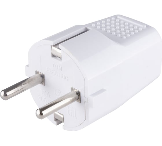 Прямая вилка TDM ELECTRIC с заземлением, белая, c перфорацией, 10А, 250В SQ1806-0197