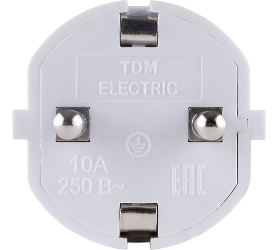 Прямая вилка TDM ELECTRIC с заземлением, белая, c перфорацией, 10А, 250В SQ1806-0197