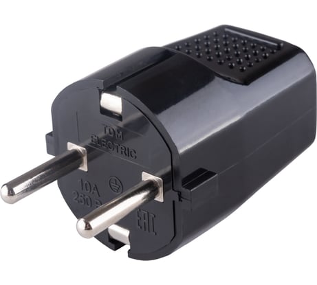 Вилка электрическая прямая с заземлением черная c перфорацией 10А 250В TDM ELECTRIC SQ1806-0198