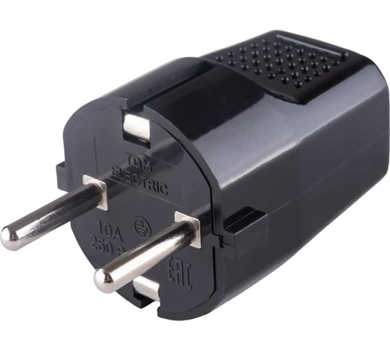 Вилка электрическая прямая с заземлением черная c перфорацией 10А 250В TDM ELECTRIC SQ1806-0198