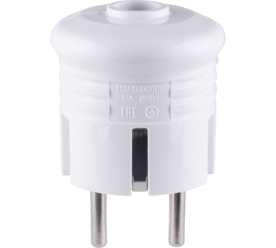 Вилка с заземлением TDM ELECTRIC круглая, белая, 10А, 250В SQ1806-0199