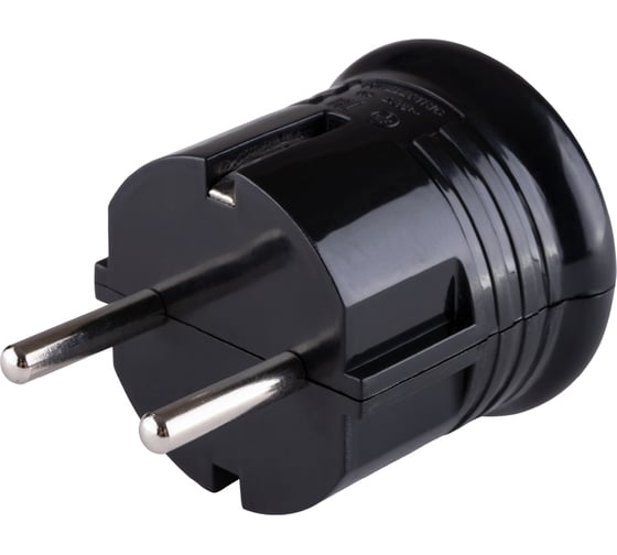 Вилка с заземлением TDM ELECTRIC круглая, черная, 10А, 250В SQ1806-0200