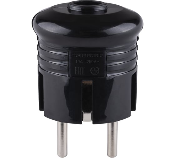 Вилка с заземлением TDM ELECTRIC круглая, черная, 10А, 250В SQ1806-0200