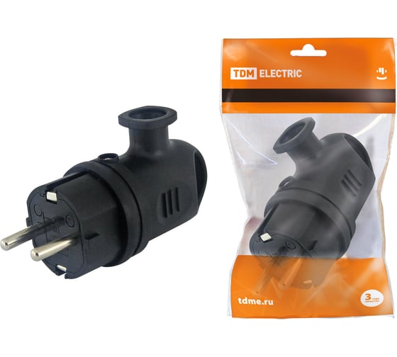 Угловая вилка TDM ELECTRIC с ушком, каучук, 2Р+РЕ, 16А, 250В, IP44 SQ0612-0004 1