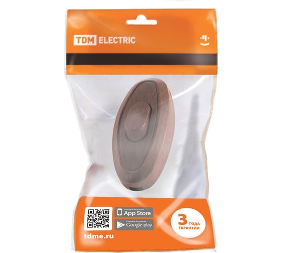 Выключатель на шнур TDM ELECTRIC ЭКО, 6А, 250В, бук/венге SQ1806-0223